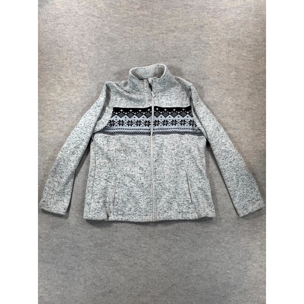 VTG Faded Glory Jacket Womens XL (16-18) Gray Fair Isle Fleece Lined Full Zip